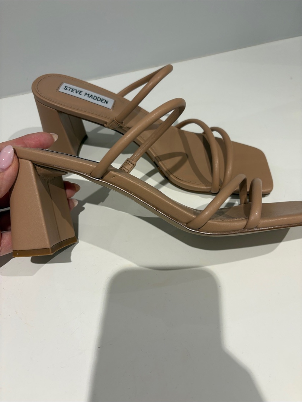 Steve Madden Tan Strappy Square-Toe Block Heels - Picture 2 of 6